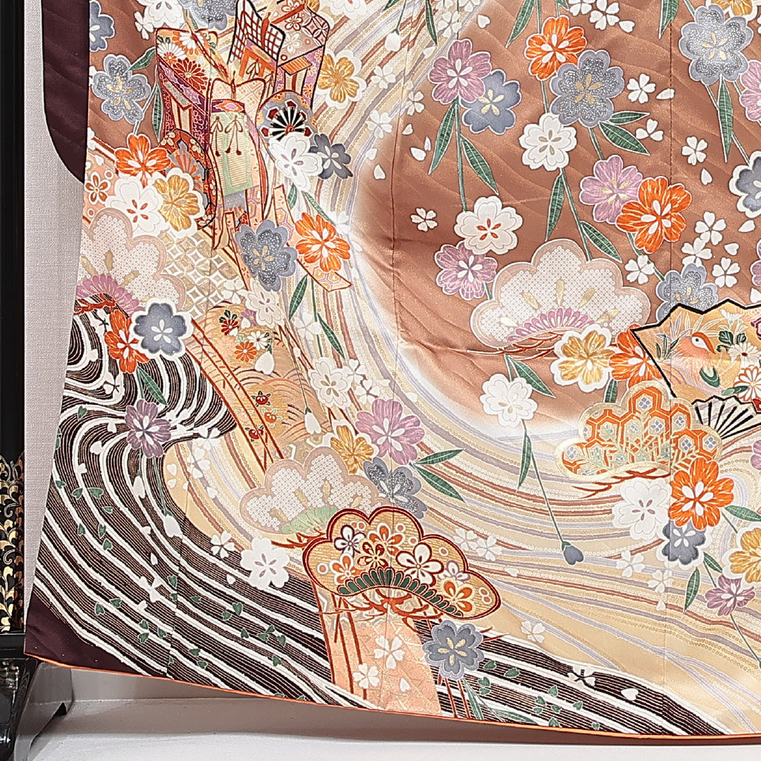 振袖 袷 身丈166cm 裄丈65cm フォーマル Sランク XLサイズ 正絹 広衿 御所車 菊 1213-F0716