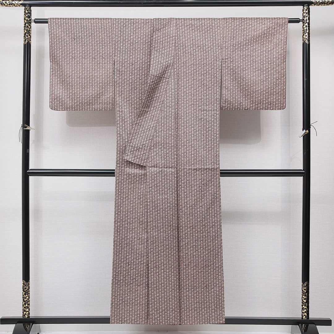 洗える着物 小紋 袷 身丈154cm 裄丈63cm ポリエステル Sランク インフォーマル 広衿 Sサイズ 花菱 茶系 RP 1221-15783