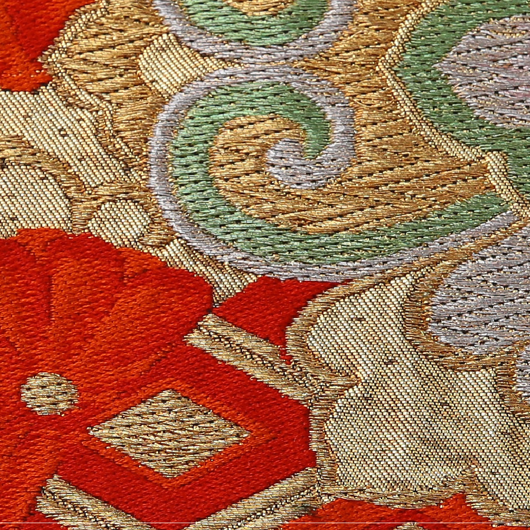 袋帯 帯丈400cm 正絹 六通 フォーマル 扇面文 宝相華 吉祥文様 黒系 金系 1243-01949