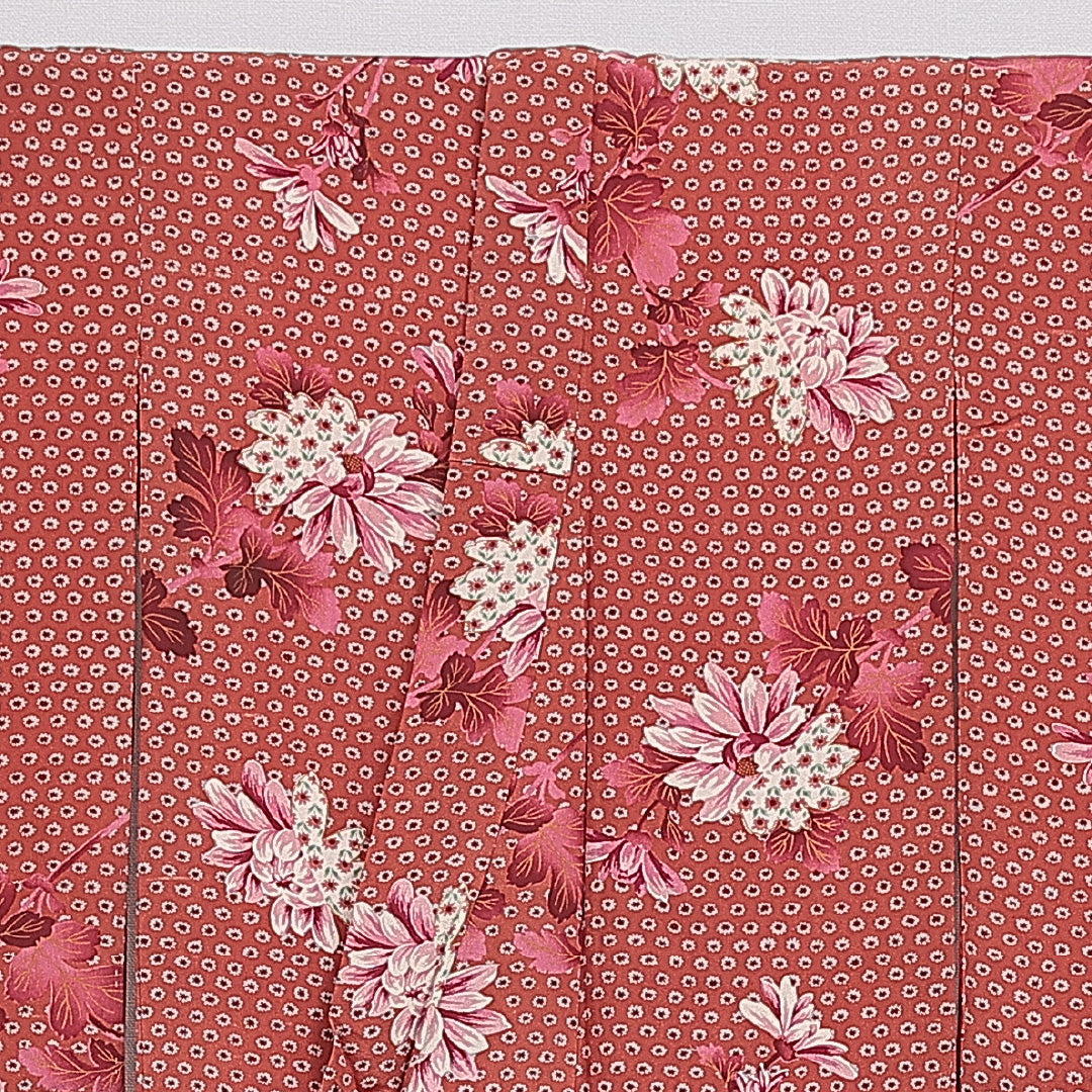 アンティーク 小紋 袷 身丈153cm 裄丈62cm 正絹 Aランク バチ衿 Sサイズ 菊 朱系 M4 1221-15965
