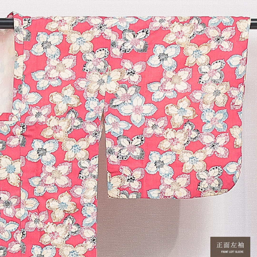 道行コート 袷 身丈73cm 裄丈62cm 正絹 Cランク カジュアル Sサイズ 花柄 ピンク系 HP 1237-16450