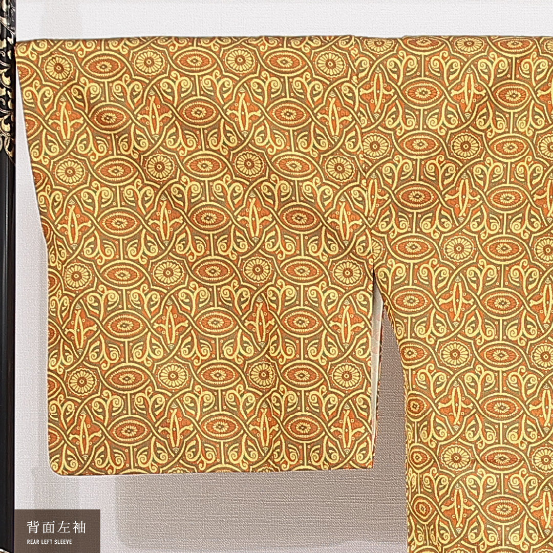 道行コート 袷 身丈86cm 裄丈46cm 正絹 Aランク Sサイズ フォーマル ポケットあり 菊 黄系 朱系 1263-15126