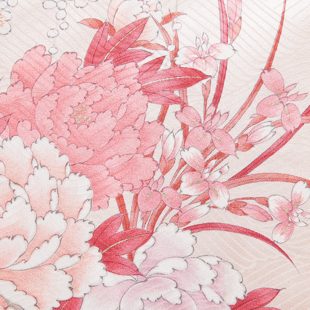 小紋 袷 身丈166cm 裄丈66cm 正絹 Cランク XLサイズ 広衿 インフォーマル 牡丹 ピンク系 1215-15647