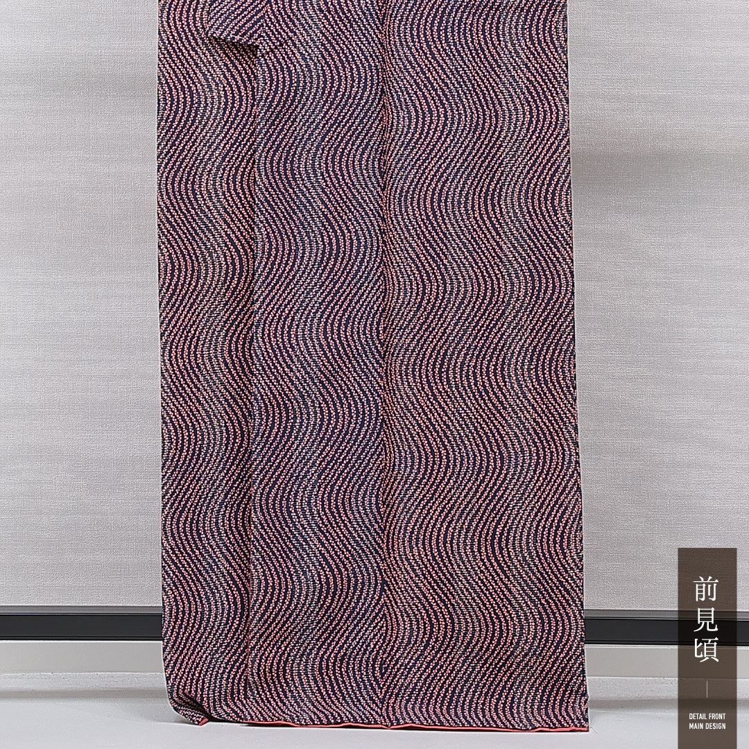 洗える着物 小紋 袷 身丈165cm 裄丈61cm ポリエステル Sランク インフォーマル バチ衿 XLサイズ 創作柄 紺系 RP 1221-15815