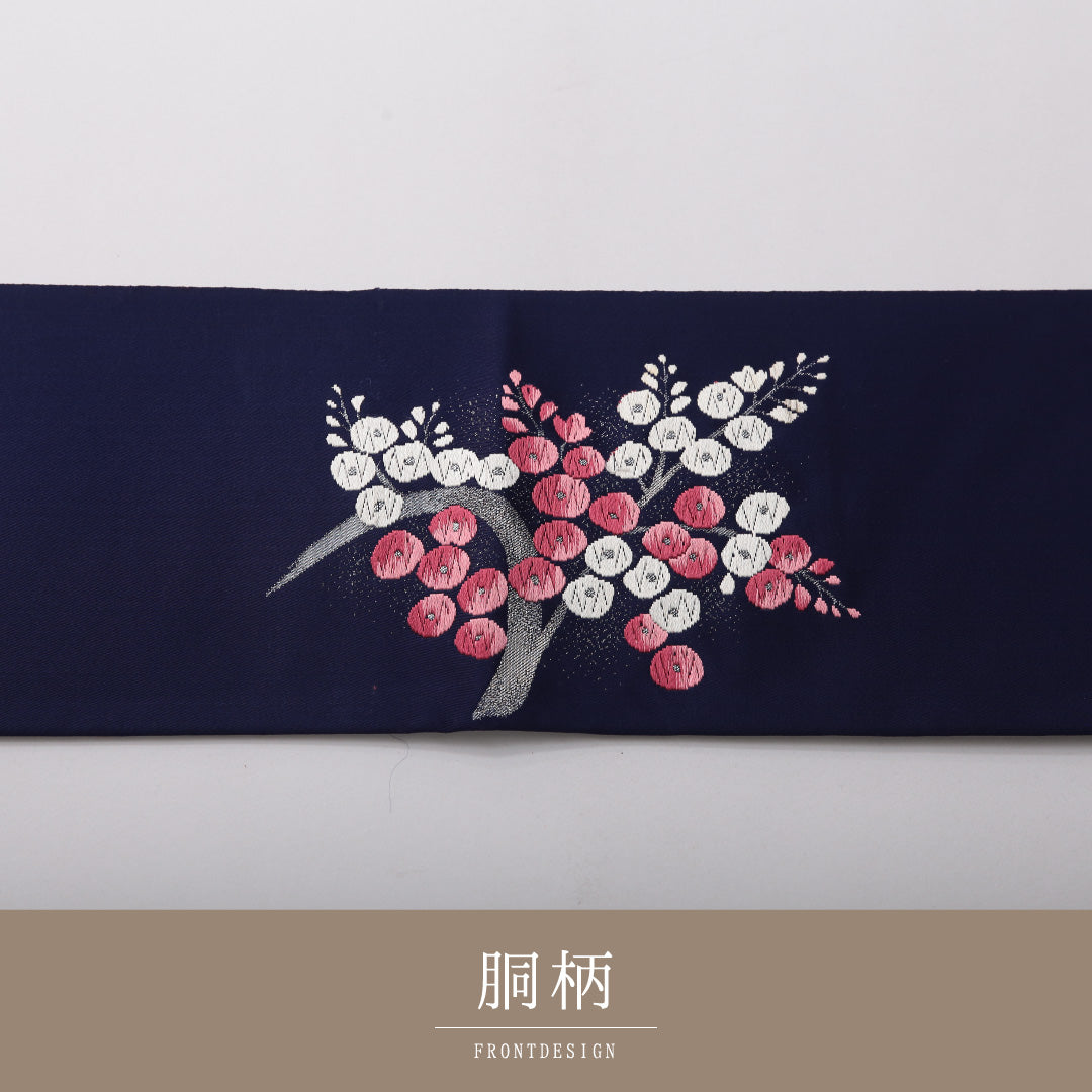 八寸名古屋帯 帯丈358cm セミフォーマル 名古屋仕立て ポイント柄 帯芯なし Cランク 正絹 梅 青系 紫系 1224-03559