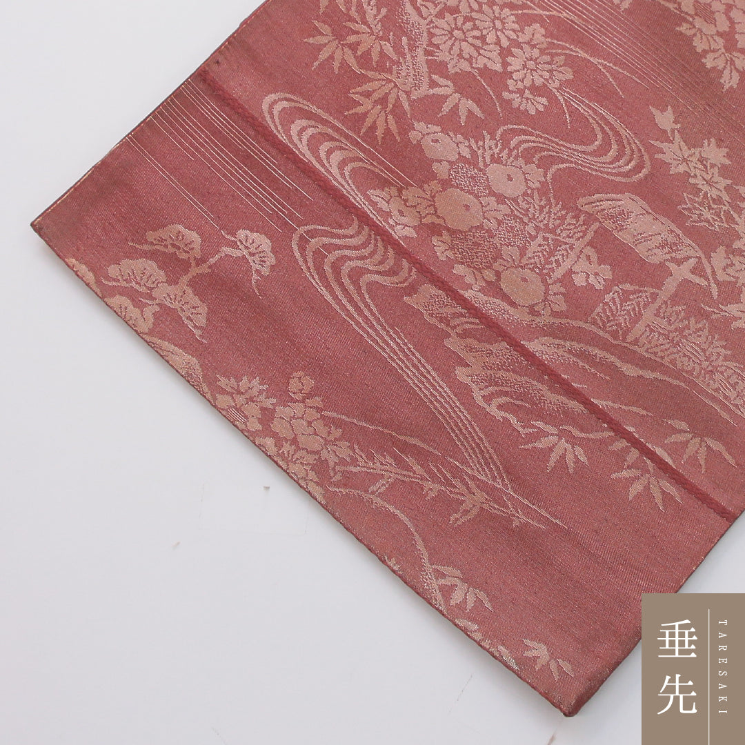 袋帯 帯丈404cm 正絹 六通 帯芯なし セミフォーマル 茶屋辻 赤系 1243-02312