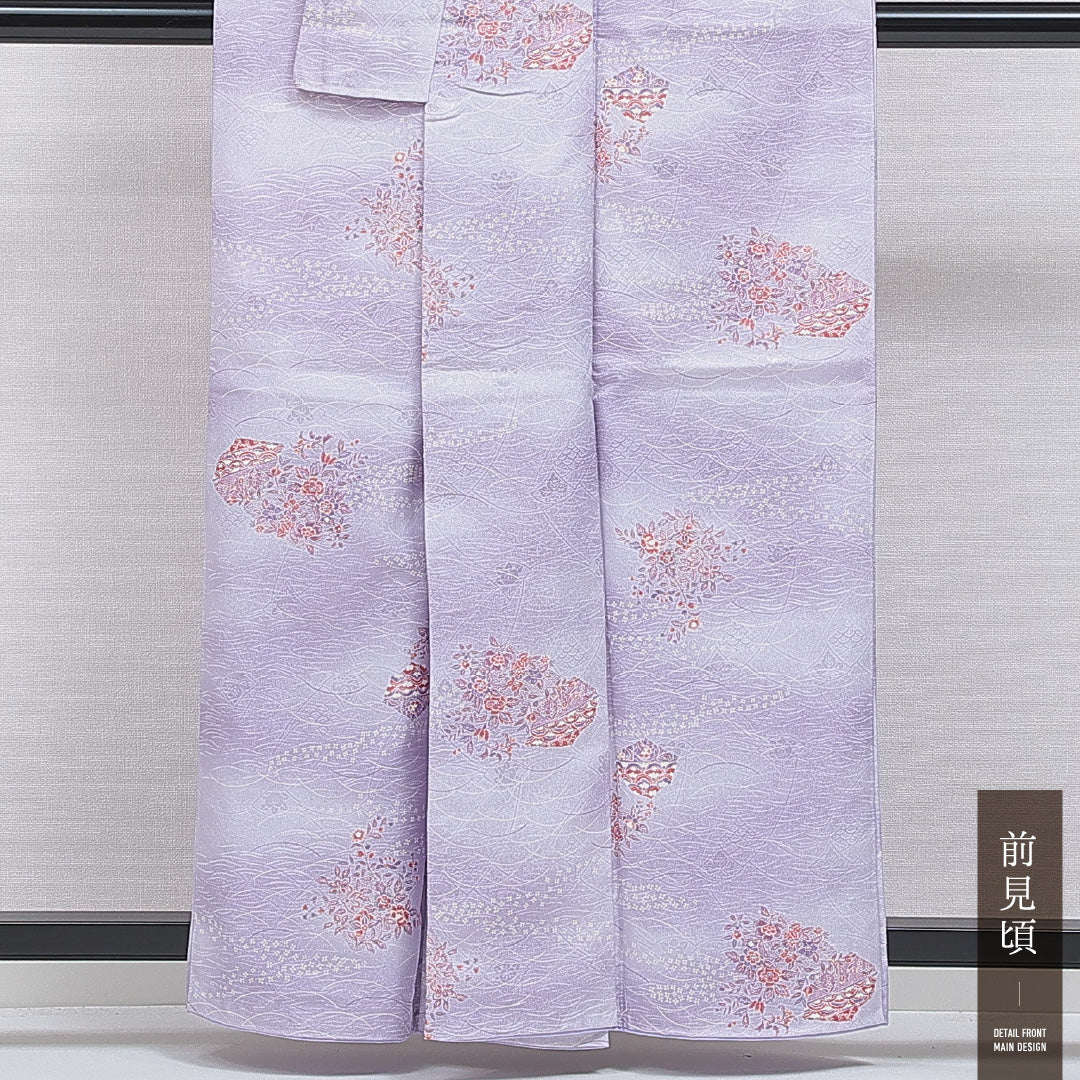 洗える着物 小紋 袷 身丈158cm 裄丈63cm ポリエステル Sランク インフォーマル 広衿 Mサイズ 橘 紫系 RP 1221-16008