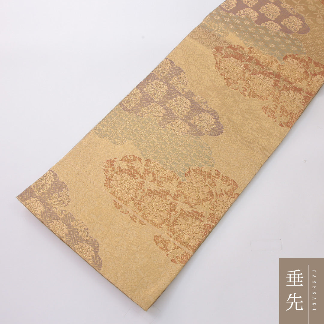 袋帯 帯丈444cm フォーマル 六通 Aランク 正絹 唐華 金系 1223-02244