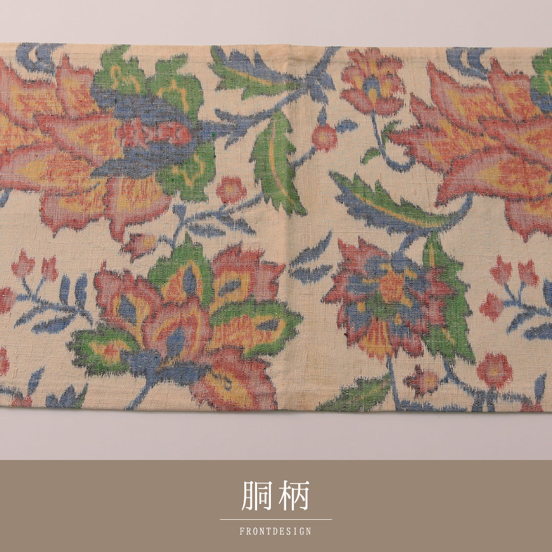 袋帯 帯丈428cm セミフォーマル 全通 Cランク 正絹 植物柄 クリーム系 1223-01882