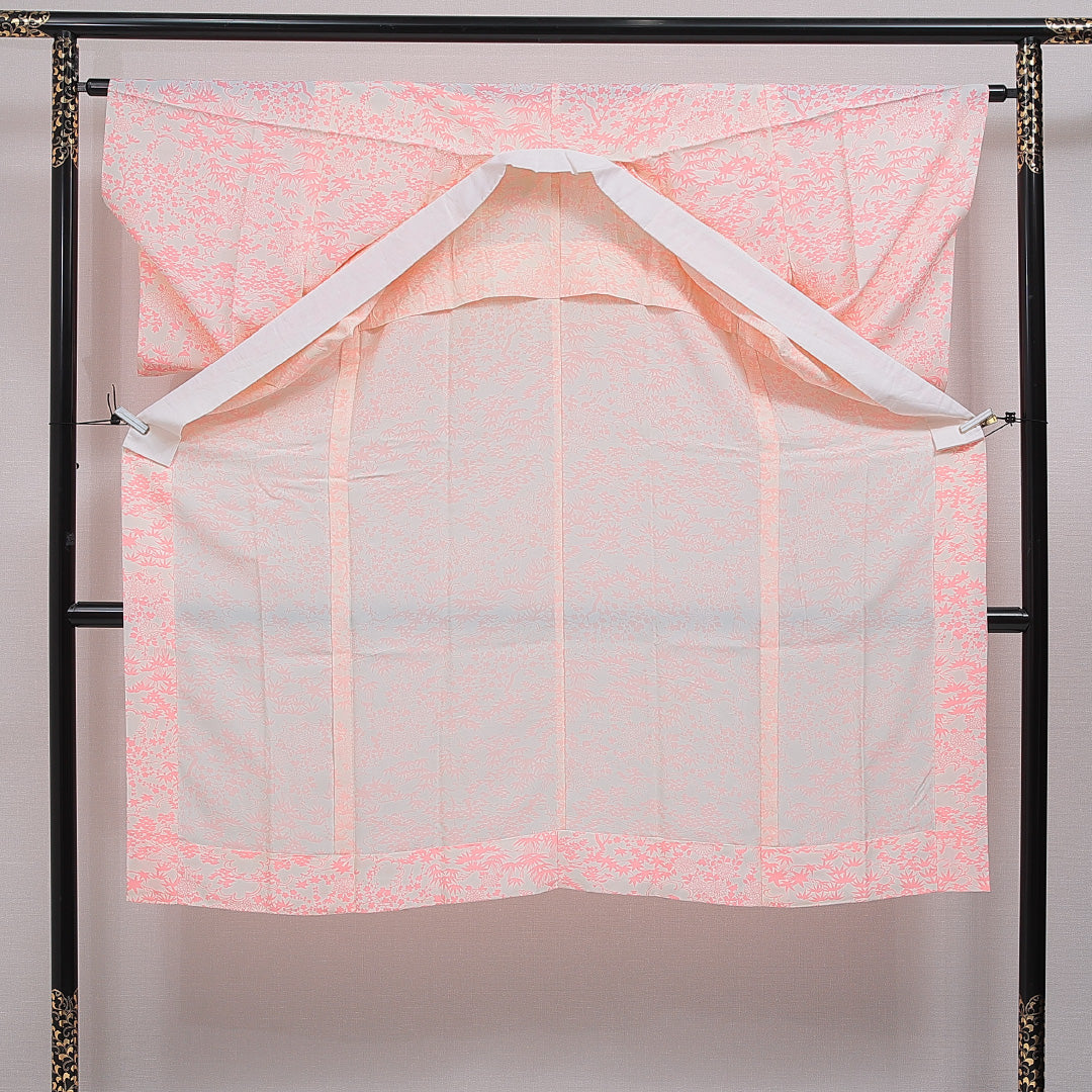 長襦袢 単衣 身丈131cm 裄丈64cm 正絹 Aランク Lサイズ 菊 笹 ピンク系 RP 1239-16523