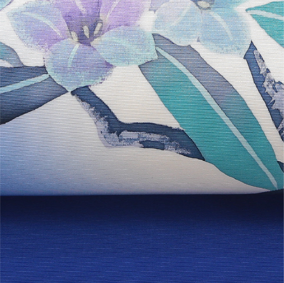 九寸名古屋帯 帯丈380cm カジュアル 開き仕立て ポイント柄 Bランク 正絹 染め帯 塩瀬 花柄 青系 1224-03914