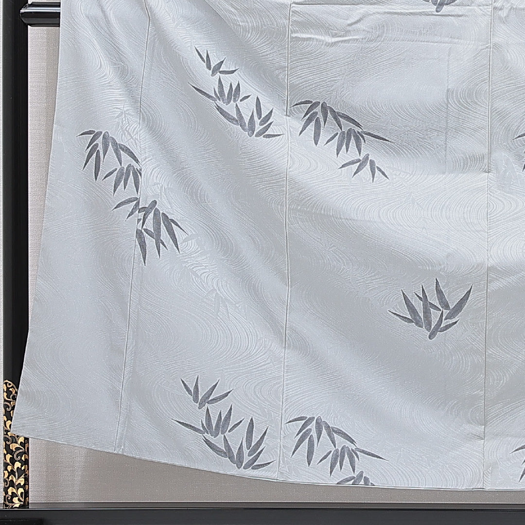 紬 袷 身丈156cm 裄丈63cm 正絹 Cランク Mサイズ バチ衿 カジュアル 笹 水色系 1216-15651