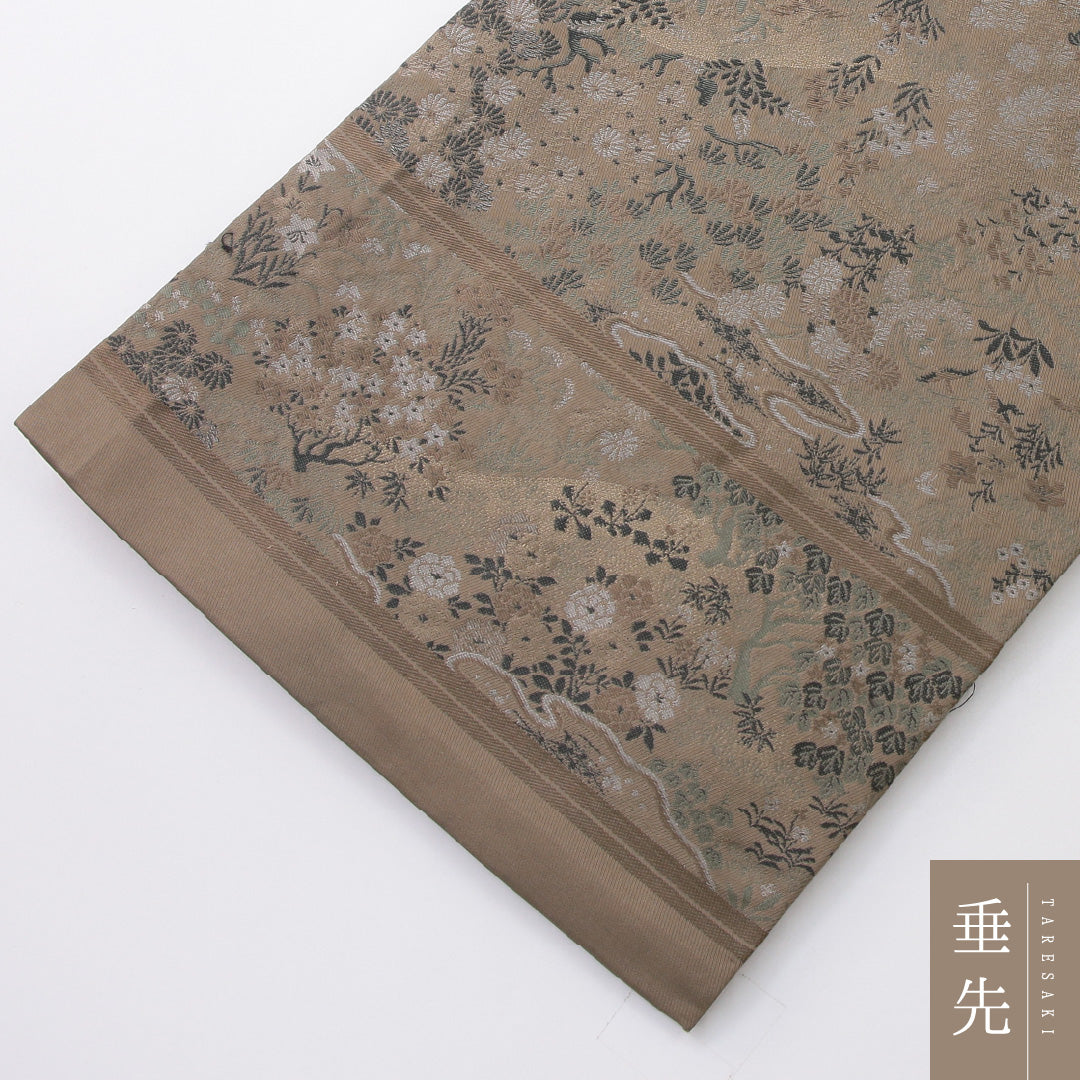 アンティーク 丸帯 帯丈444cm 全通 Aランク 正絹 古典柄 緑系 1223-02224