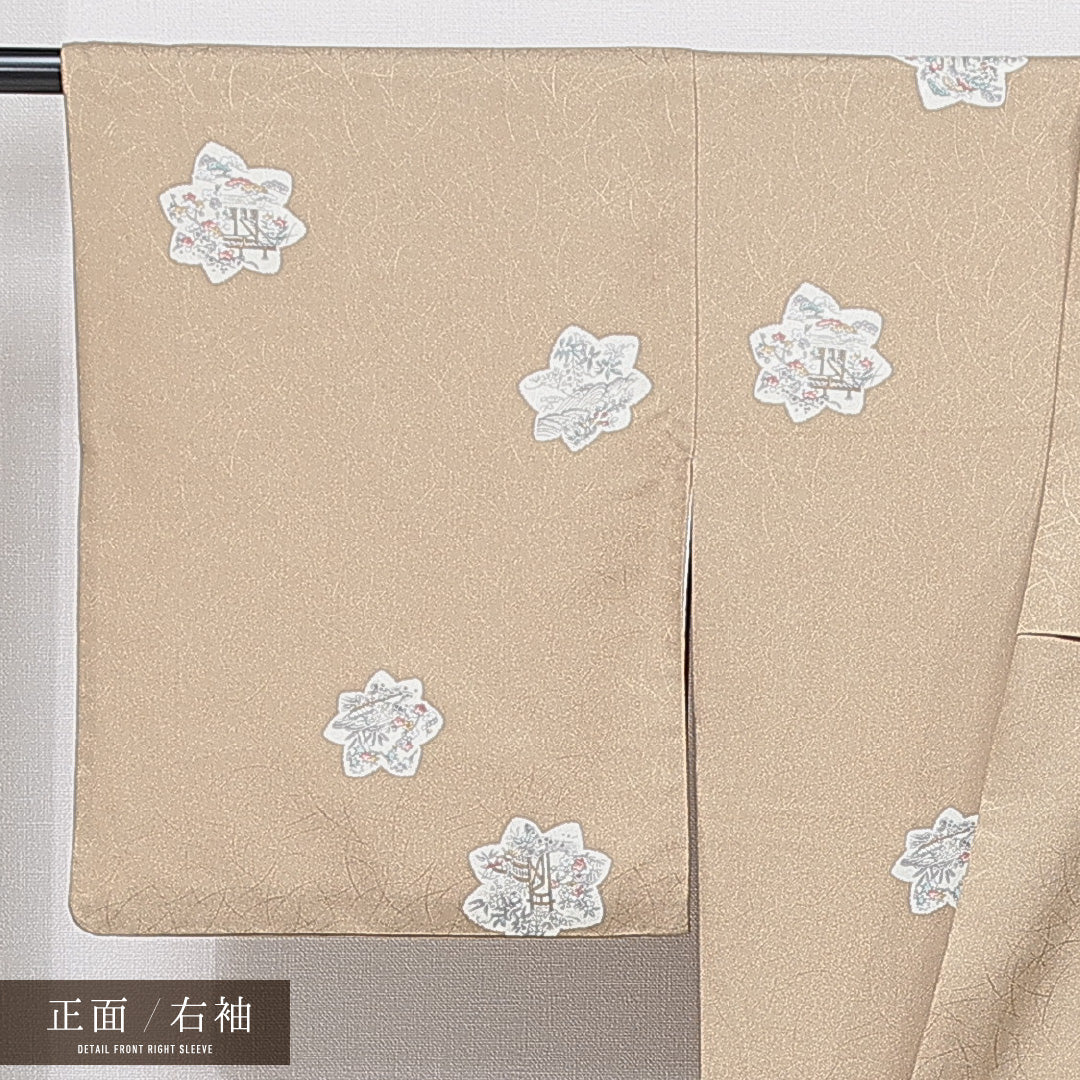 洗える着物 小紋 袷 身丈164cm 裄丈66cm ポリエステル Sランク インフォーマル 広衿 Lサイズ 花柄 黄系 RP 1221-15545