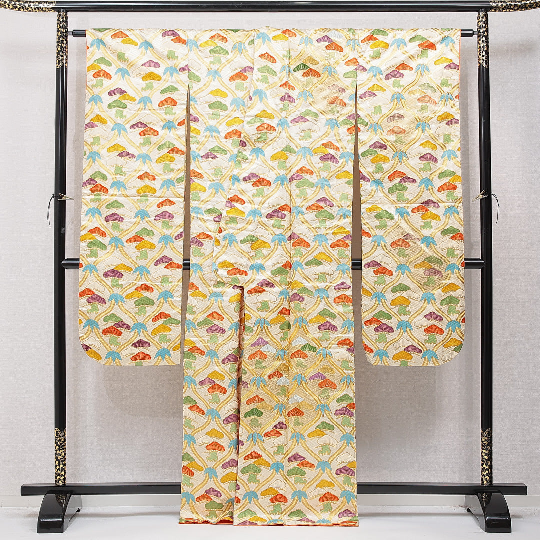 振袖 袷 身丈165cm 裄丈66cm セミフォーマル Sランク XLサイズ 正絹 広衿 笠松 金駒刺繍 1213-F0733
