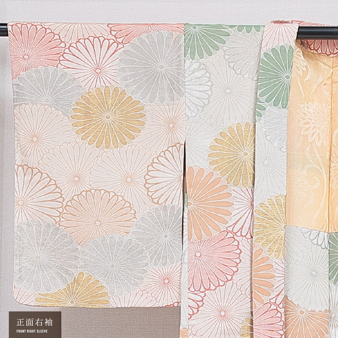 アンティーク 羽織 袷 身丈83cm 裄丈64cm 正絹 Bランク Mサイズ 菊 グレー系 M4 1232-16181