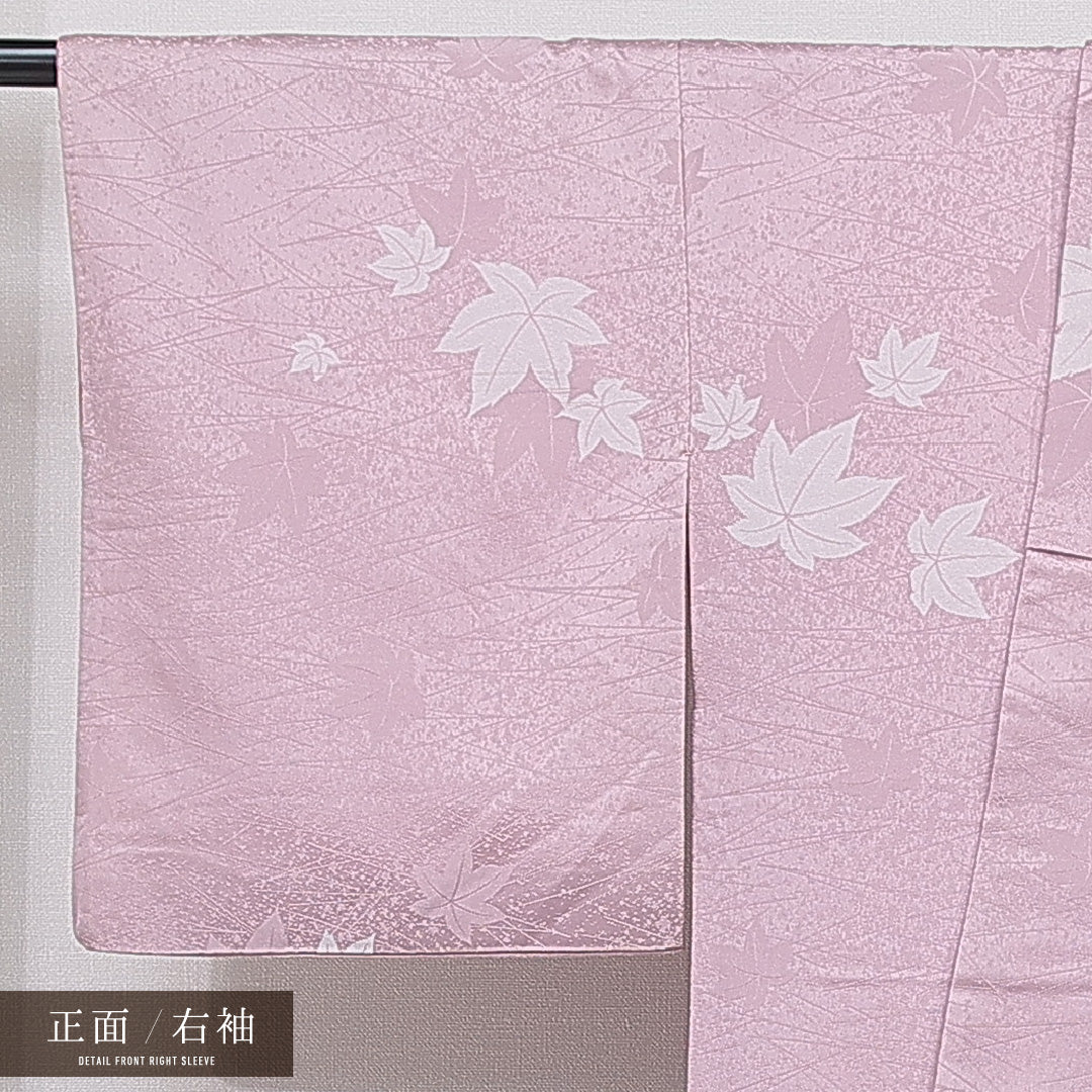 小紋 袷 身丈158cm 裄丈64cm 正絹 Cランク インフォーマル 広衿 Mサイズ 紅葉 紫系 HP 1221-15437