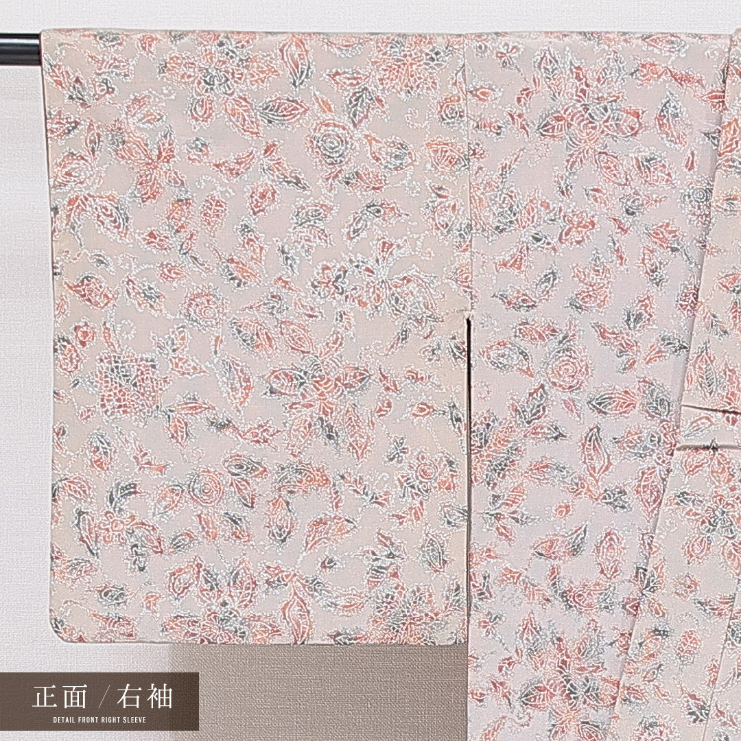 お召 袷 身丈154cm 裄丈62cm 正絹 Cランク インフォーマル バチ衿 Sサイズ 創作柄 グレー系 LP 1222-15569