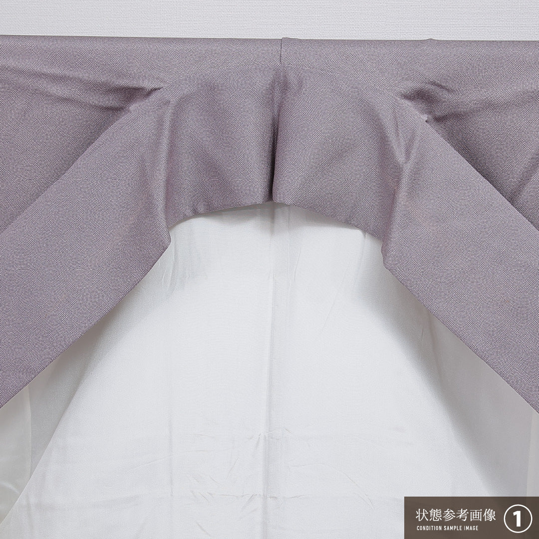 訪問着 袷 身丈160cm 裄丈65cm 正絹 Sランク セミフォーマル 広衿 Lサイズ ガード加工 鮫柄 松 古典的 個性的 紫系 RP 1217-15915