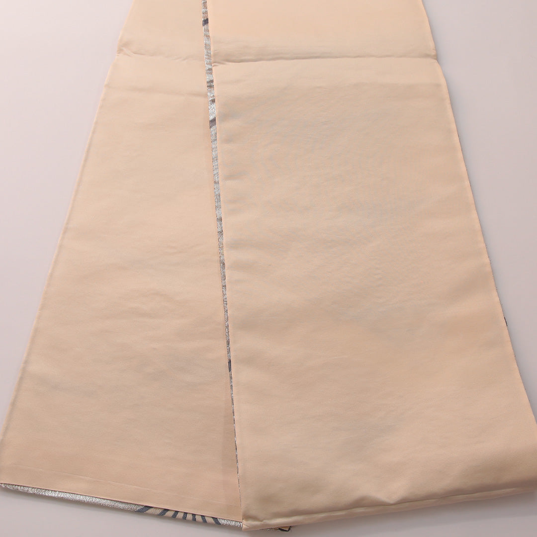 袋帯 帯丈440cm フォーマル 六通 Sランク 正絹 扇 流水 桜 銀系 クリーム系 1223-01883
