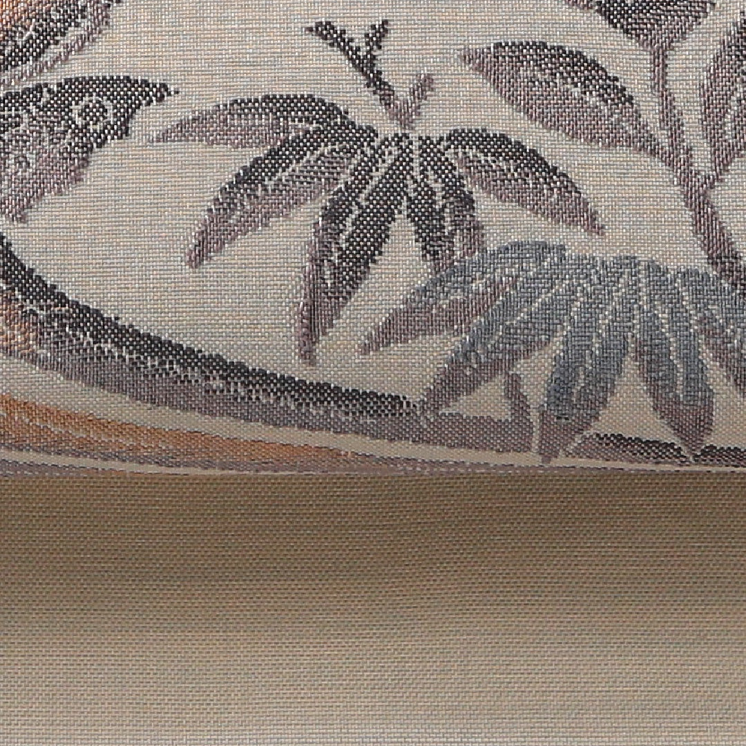 九寸名古屋帯 帯丈350cm セミフォーマル 名古屋仕立て ポイント柄 Cランク 正絹 蝶 流水 花柄 クリーム系 1224-03608