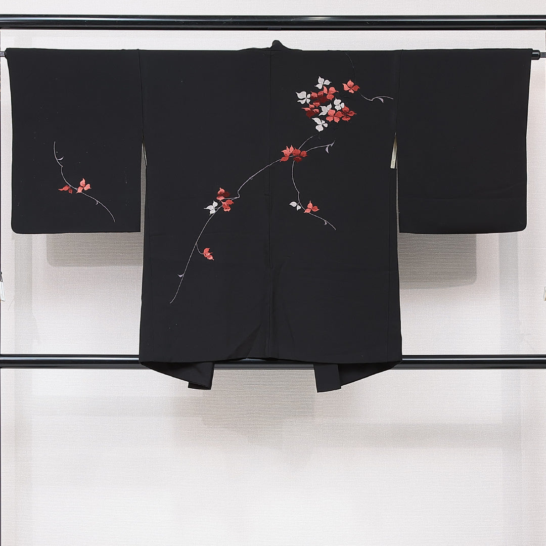 羽織 袷 身丈79cm 裄丈64cm 正絹 Cランク カジュアル Mサイズ 織り出し 紐あり 撫子 黒系 LP 1232-15311