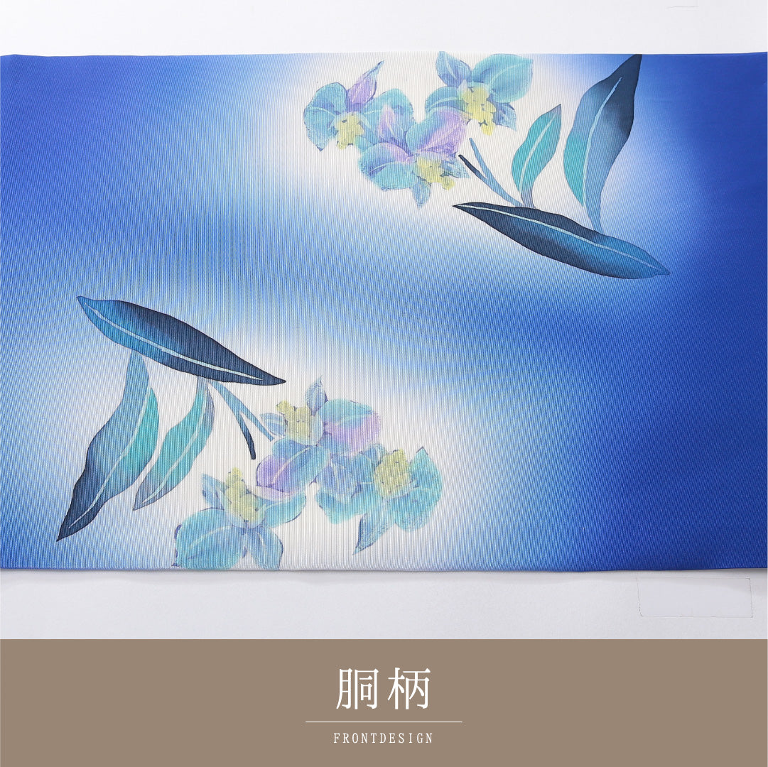 九寸名古屋帯 帯丈380cm カジュアル 開き仕立て ポイント柄 Bランク 正絹 染め帯 塩瀬 花柄 青系 1224-03914