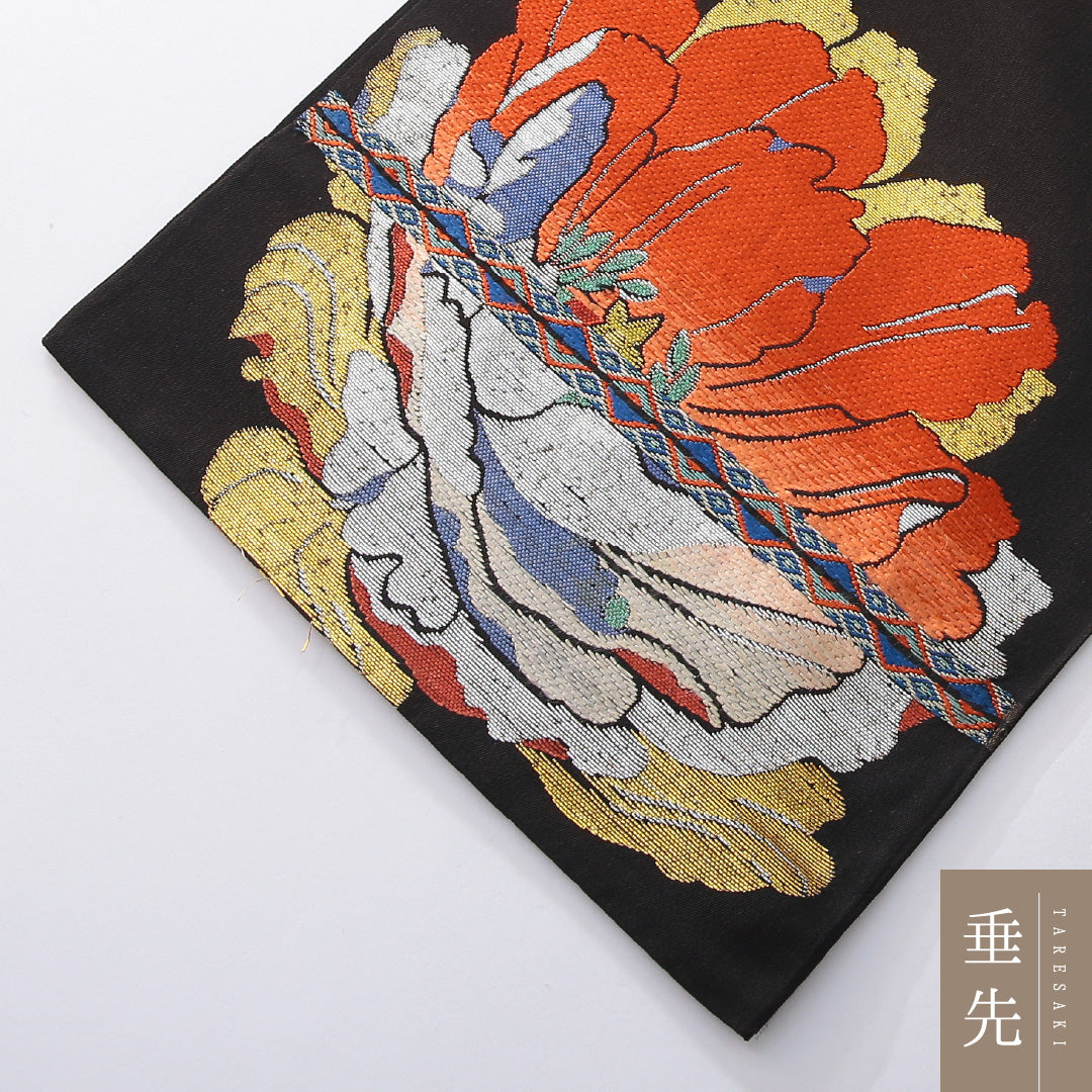 アンティーク 袋帯 帯丈414cm 六通 帯芯なし Bランク 正絹 黒系 1223-02170