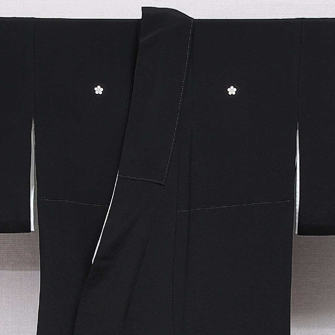 黒留袖 袷 身丈162cm 裄丈64cm 五つ紋 梅鉢 フォーマル Sランク Lサイズ 正絹 比翼仕立て 広衿 鶴 松 金駒刺繍 1211-F0760