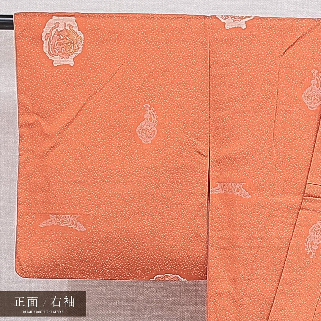 アンティーク お召 袷 身丈146cm 裄丈62cm 正絹 Aランク XSサイズ バチ衿 創作柄 朱系 1265-15974