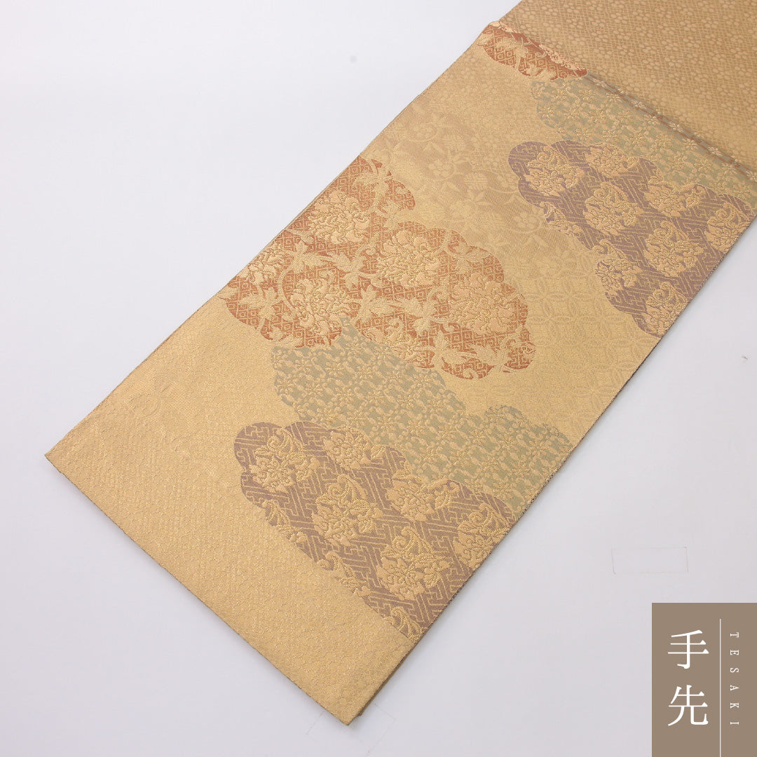 袋帯 帯丈444cm フォーマル 六通 Aランク 正絹 唐華 金系 1223-02244