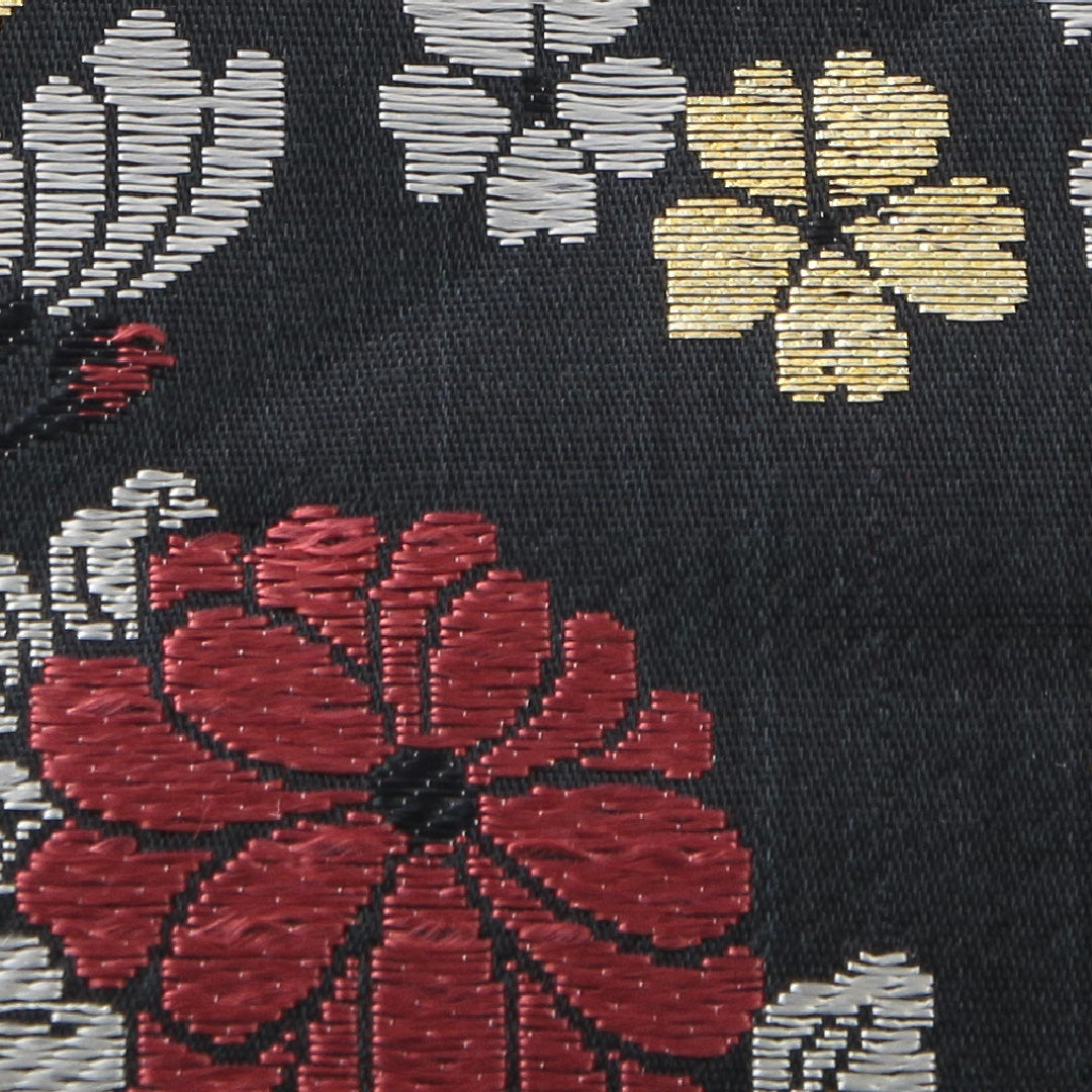 アンティーク 九寸名古屋帯 帯丈342cm 名古屋仕立て 六通 Aランク 正絹 大島織 牡丹 菊 黒系 1224-03970