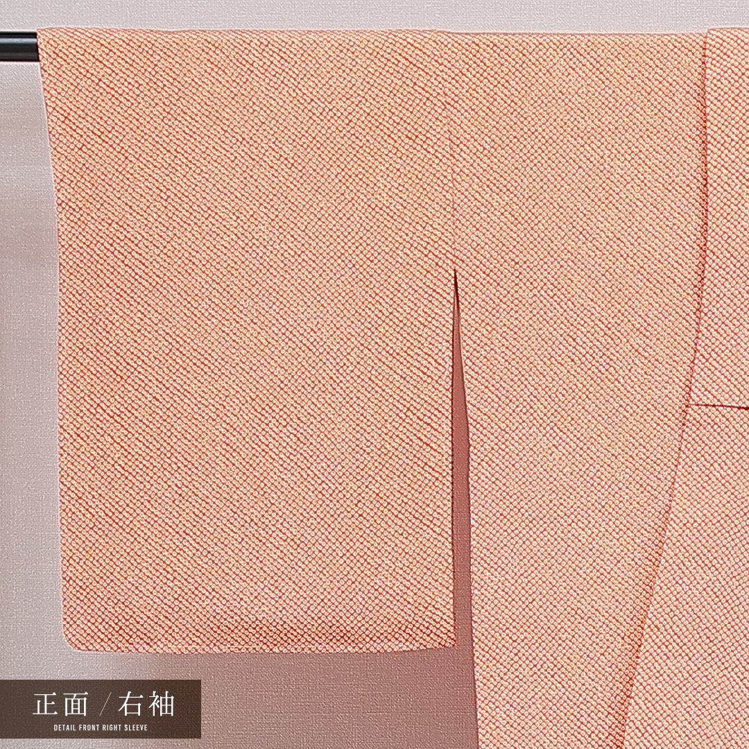 未使用品 小紋 袷 身丈168cm 裄丈64cm 正絹 Nランク インフォーマル 広衿 XLサイズ 鹿の子柄 朱系 RP 1221-15347