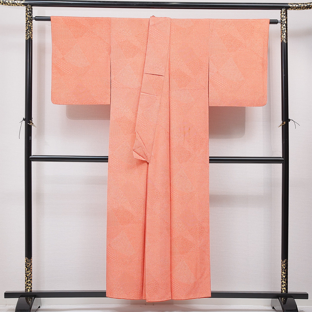 江戸小紋（寄せ柄） 袷 身丈154cm 裄丈63cm 正絹 伝統工芸士　金田今朝男 Cランク Sサイズ 広衿 インフォーマル 作家物 落款 朱系 1262-15687