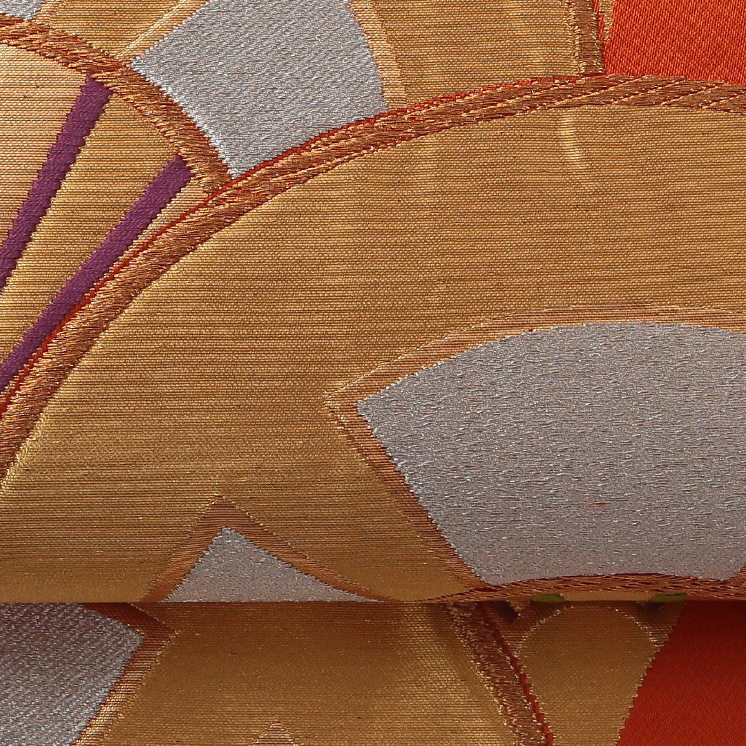 袋帯 帯丈420cm フォーマル 六通 Sランク 正絹 青海波 朱系 金系 1223-01896