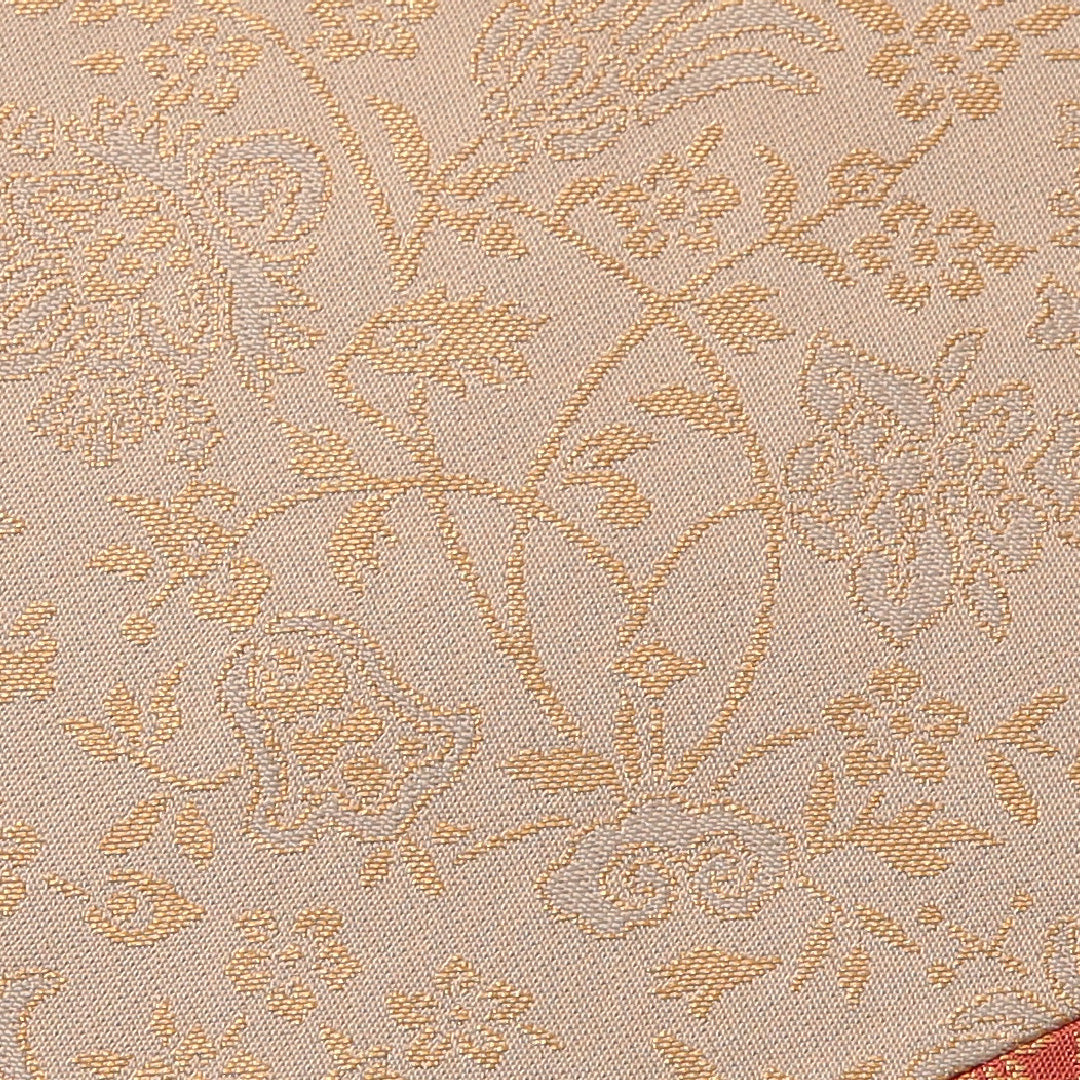 袋帯 帯丈448cm セミフォーマル ポイント柄 未仕立て 帯芯なし Aランク 正絹 唐草 クリーム系 朱系 1223-01888