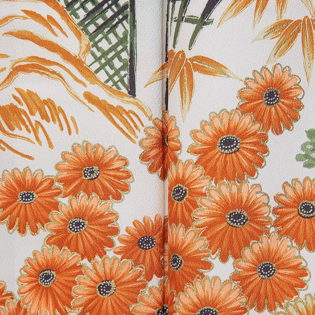 訪問着 洗える着物 袷 身丈158cm 裄丈63cm ポリエステル Cランク Mサイズ 広衿 セミフォーマル 風景柄 白系 1212-16256