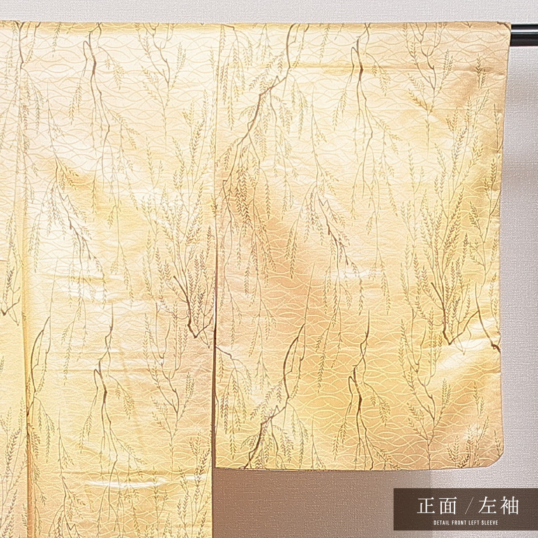 洗える着物 小紋 袷 身丈163cm 裄丈63cm ポリエステル Sランク インフォーマル バチ衿 Lサイズ すすき 黄系 RP 1221-15343