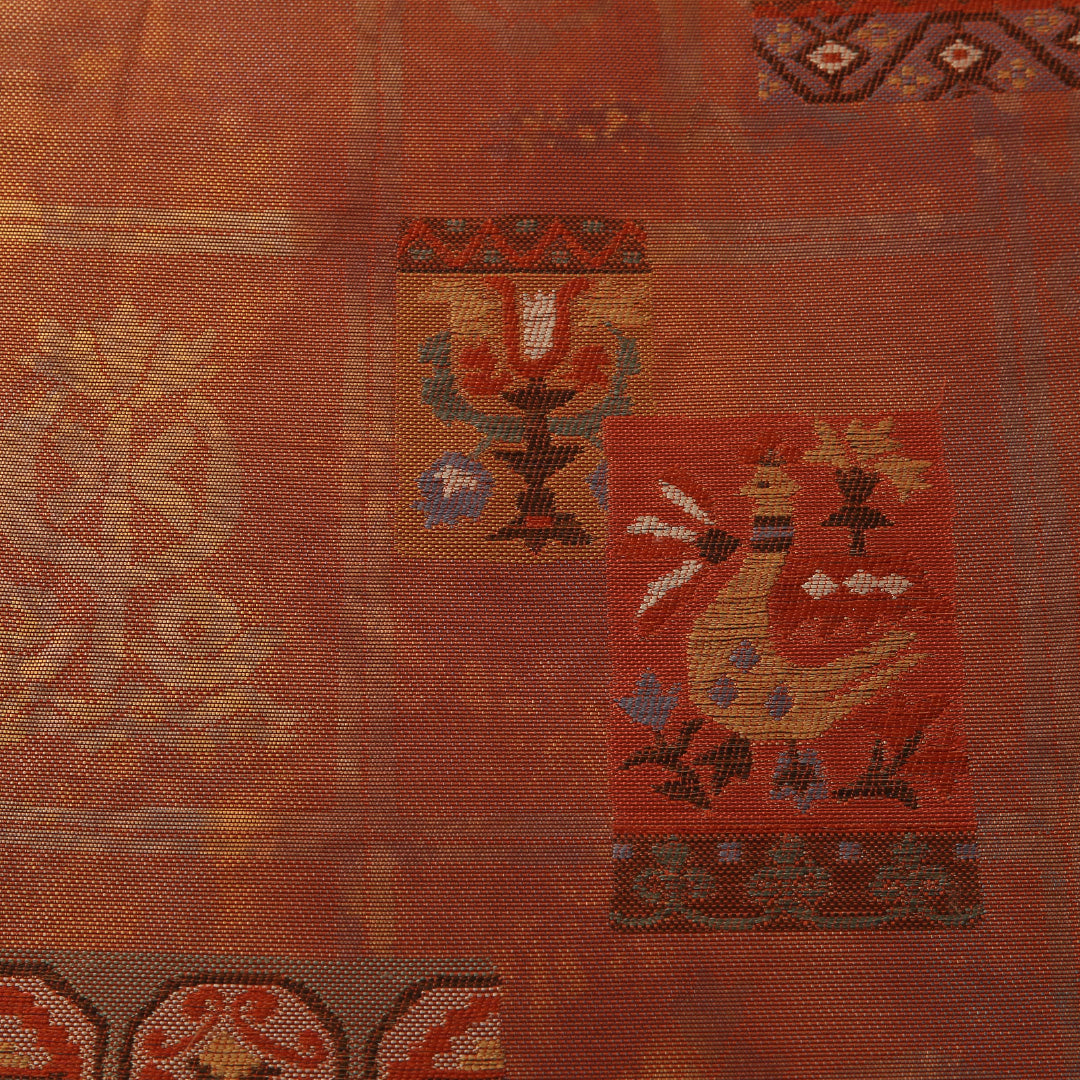 袋帯 帯丈428cm セミフォーマル 六通 Aランク 正絹 創作柄 朱系 1223-01907