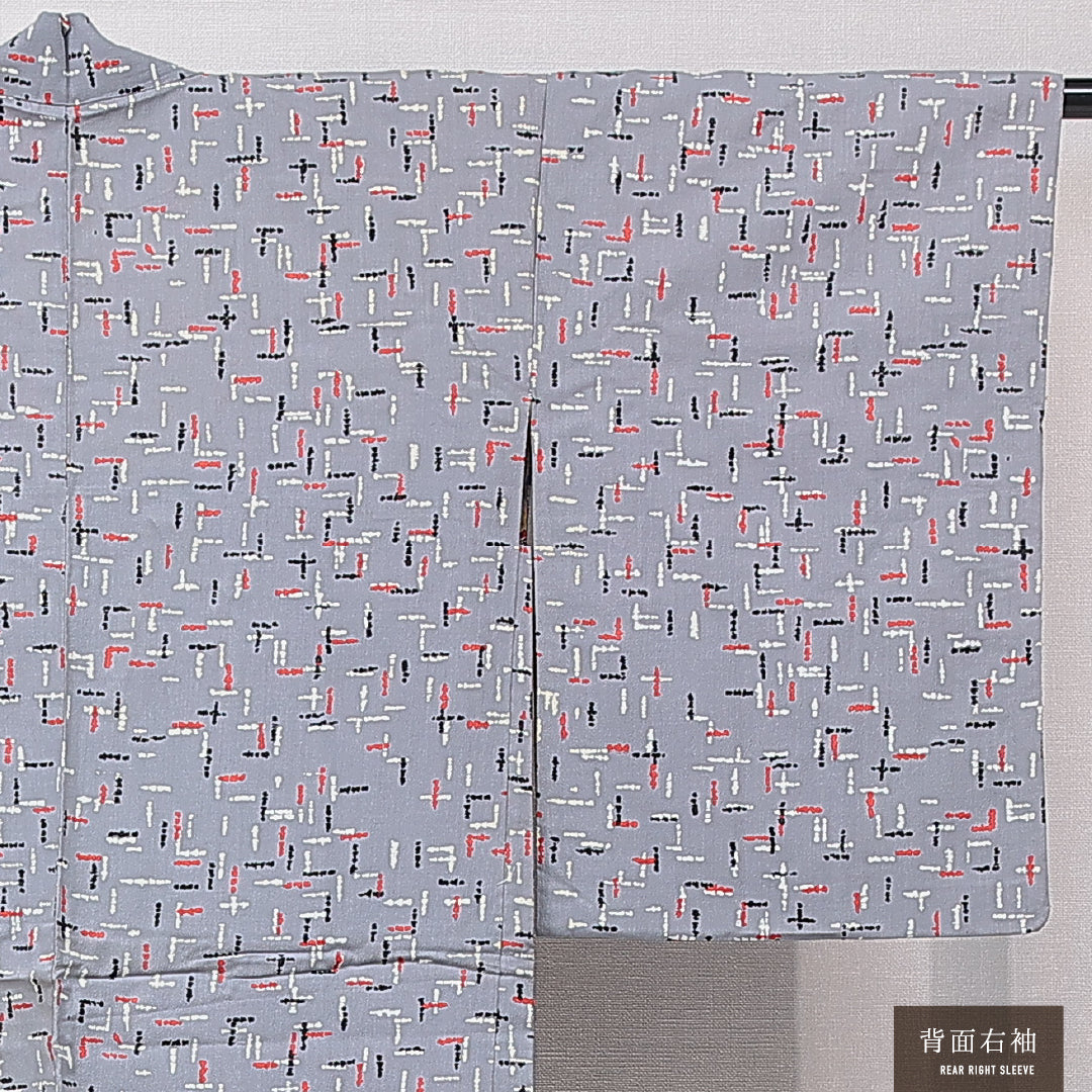 アンティーク 羽織 袷 身丈90cm 裄丈61cm 正絹 Bランク Sサイズ 染め紬 紐あり 創作柄 グレー系 RP 1232-16780