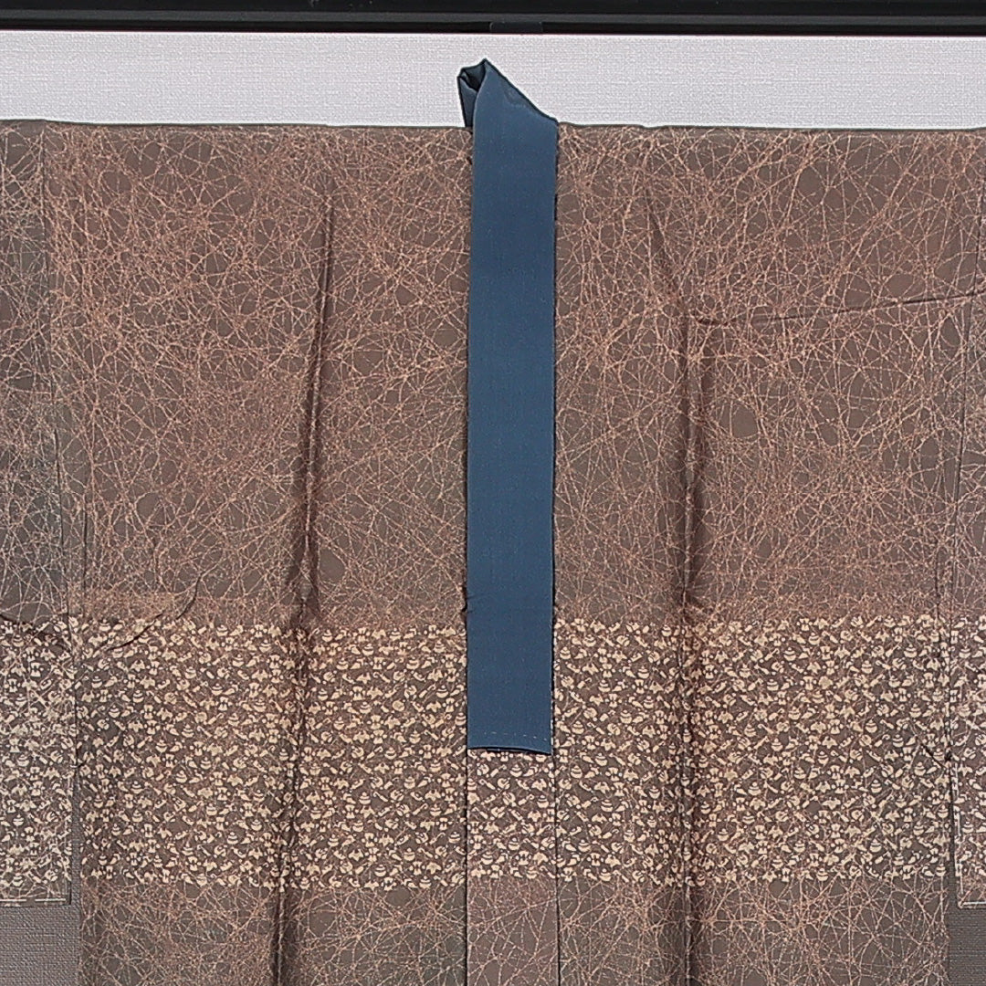 長襦袢 男性用 無双袖 身丈127cm 裄丈67cm 正絹 Cランク XSサイズ 落款 東海道五十三次 茶系 LP 1241-16713