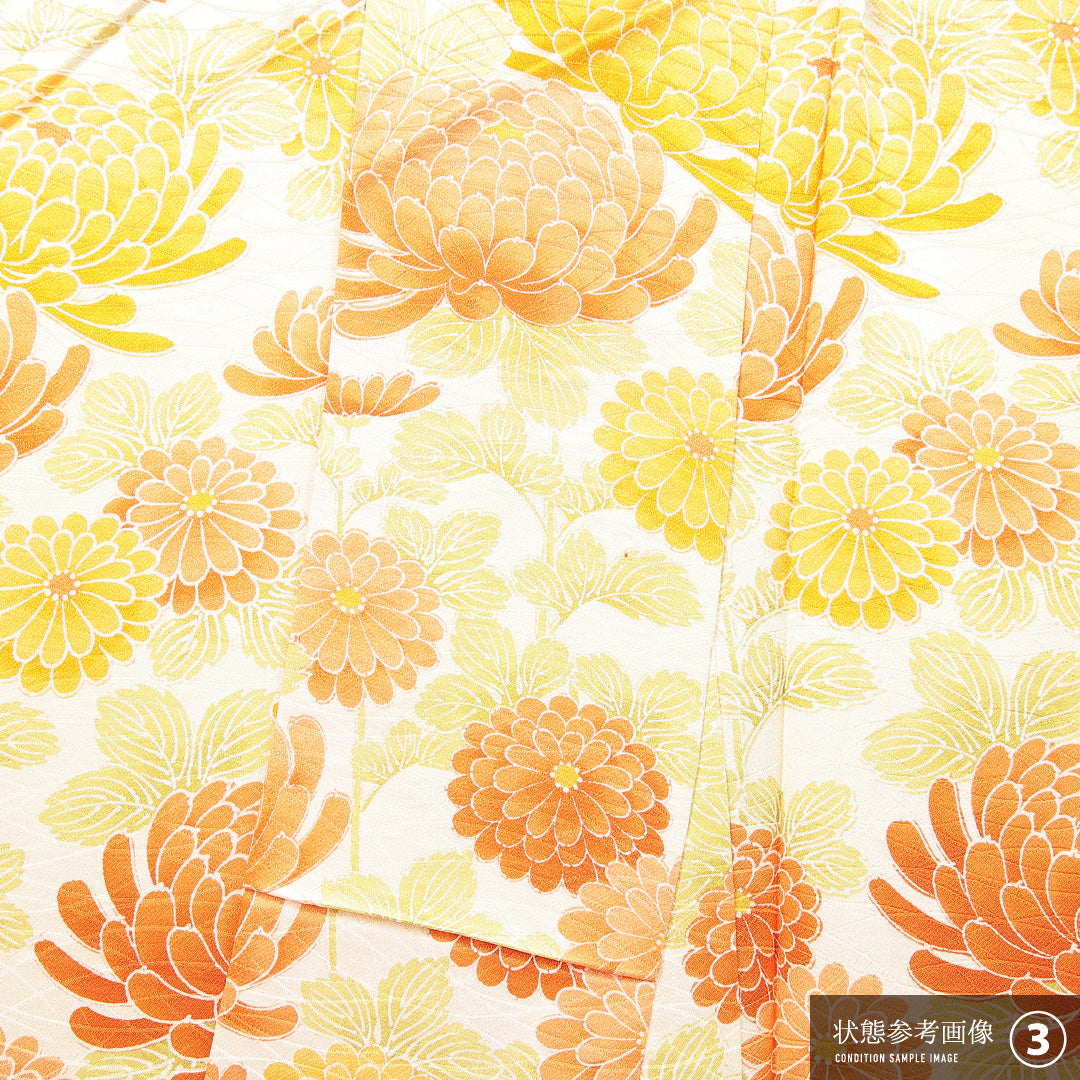 付下げ 洗える着物 袷 身丈161cm 裄丈65cm ポリエステル Aランク Lサイズ 広衿 インフォーマル 菊 小紋 クリーム系 1261-16876