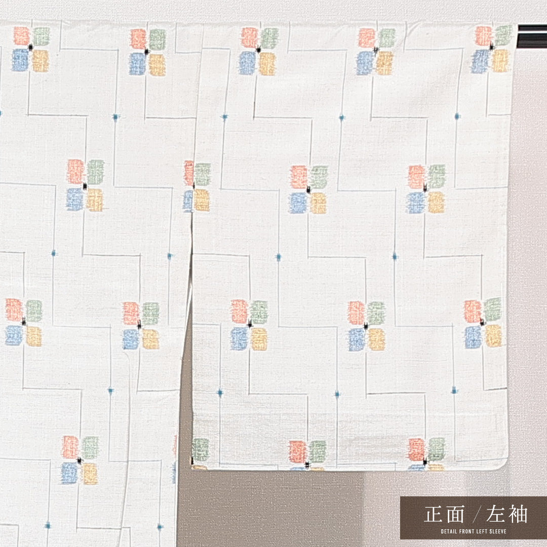 紬 単衣 身丈153cm 裄丈63cm 正絹 Sランク カジュアル 広衿 Sサイズ 居敷当て 肩当て 花柄 白系 RP 1223-15337