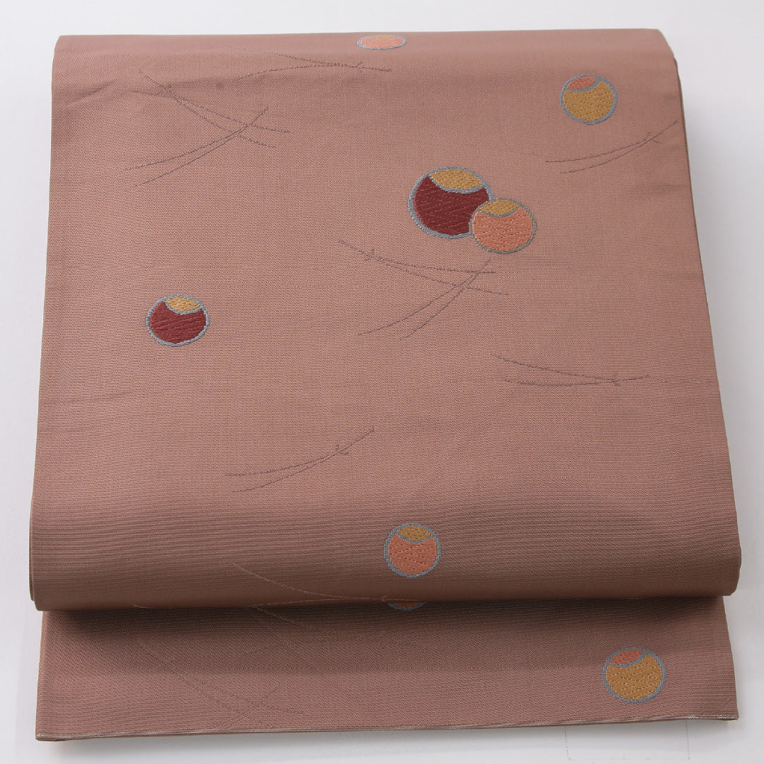 袋帯 帯丈440cm インフォーマル 六通 帯芯なし Aランク 正絹 松葉 創作柄 ピンク系 1223-02234