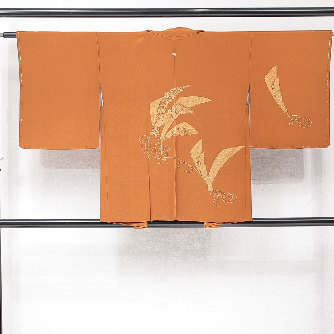 羽織 袷 身丈78cm 裄丈64cm 正絹 Aランク Mサイズ バチ衿 カジュアル 牡丹 茶系 1217-15137