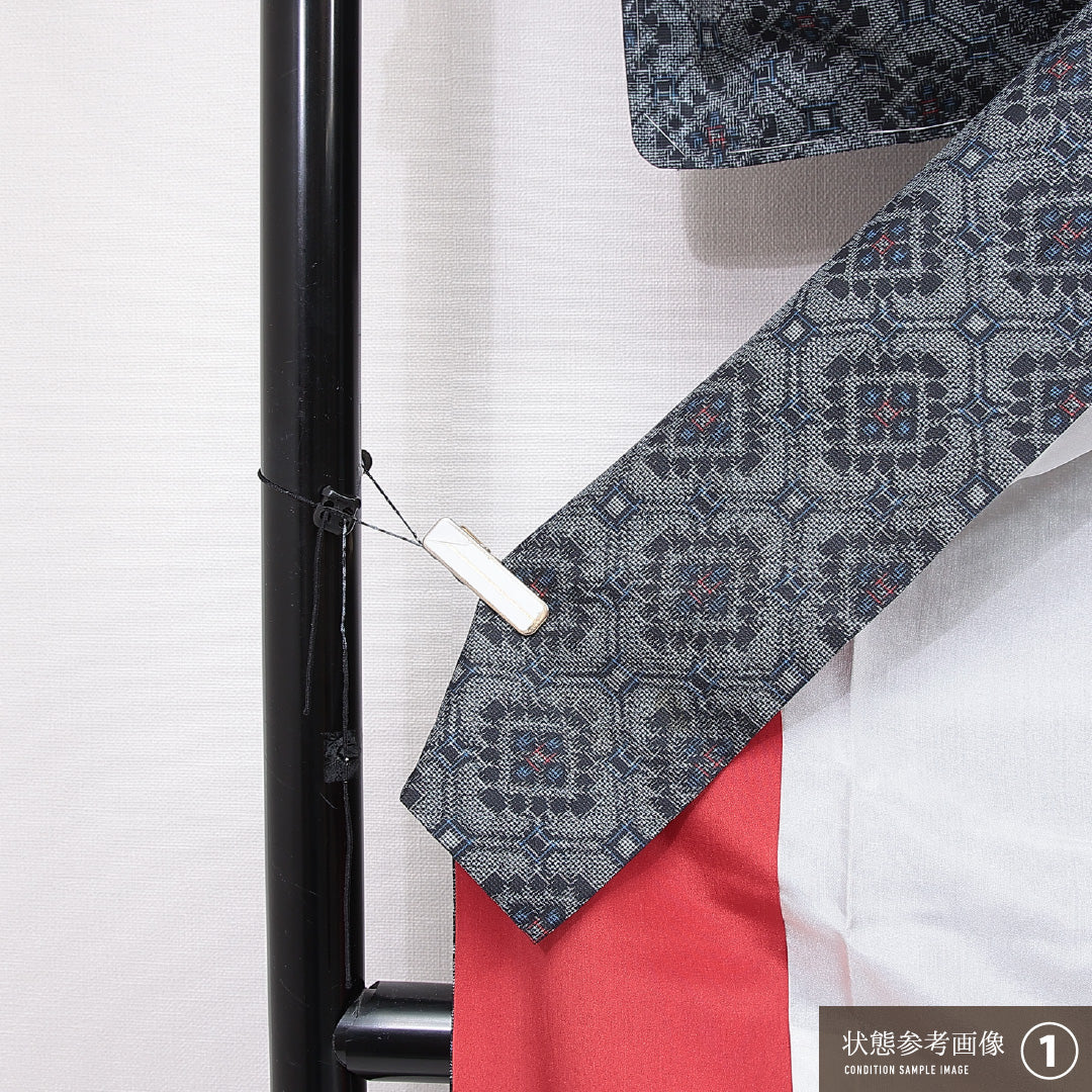 大島紬 袷 身丈157cm 裄丈63cm 正絹 Sランク インフォーマル 広衿 Mサイズ 蜀江 グレー系 RP 1223-15053