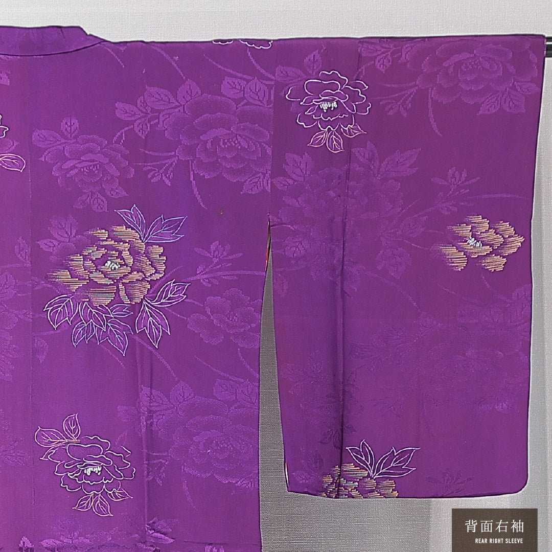 アンティーク 道行コート 袷 身丈112cm 裄丈63cm 正絹 Aランク Sサイズ 牡丹 紫系 M4 1237-15165