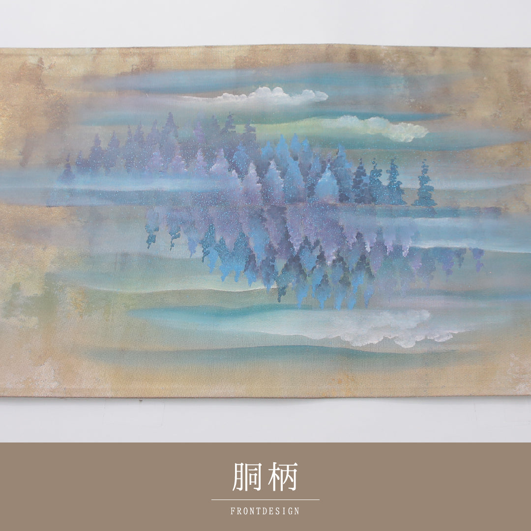 袋帯 帯丈432cm 大原の里 セミフォーマル ポイント柄 Sランク 正絹 風景柄 作家物 落款 金系 1223-02328