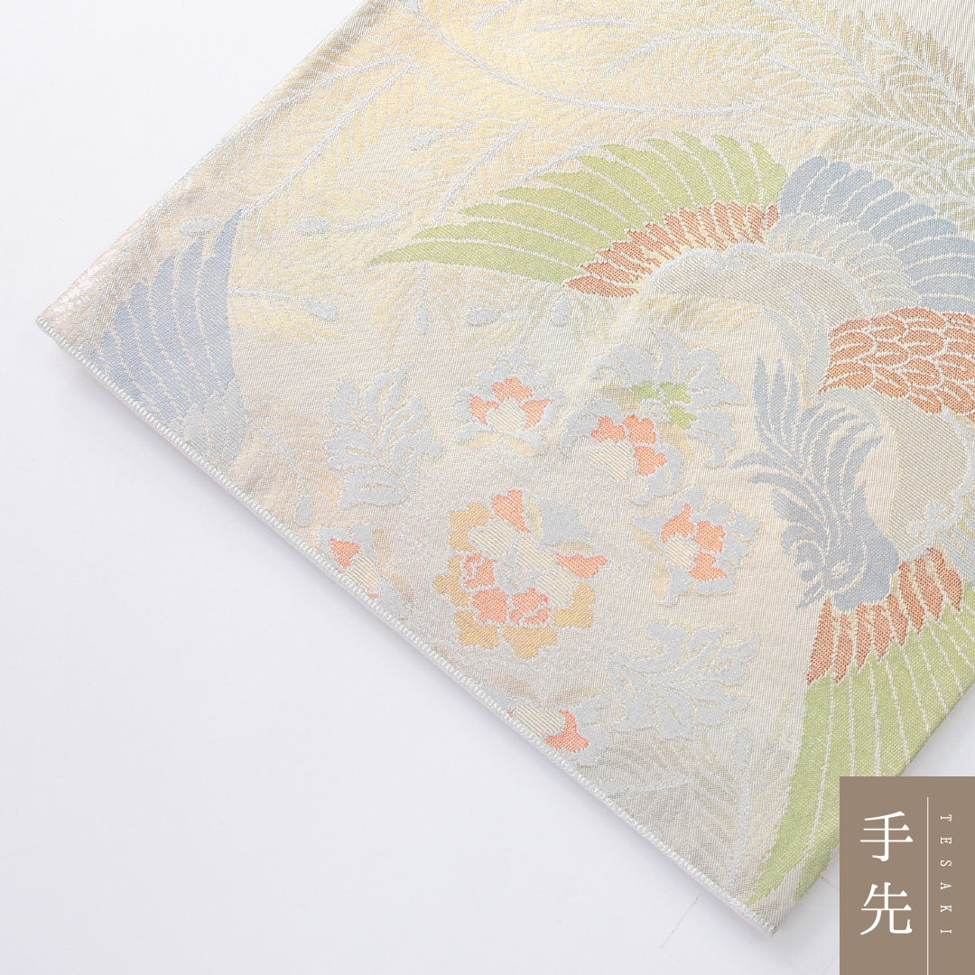 袋帯 帯丈416cm 正絹 六通 フォーマル 鳳凰 宝相華 クリーム系 銀系 1243-02174