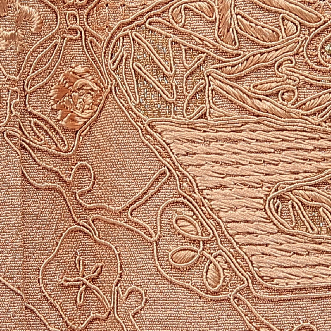 訪問着 身丈155cm 裄丈62cm 正絹 Sランク Mサイズ 広衿 一つ紋（五三桐） セミフォーマル 吉祥文様 刺繍 茶系 1212-15491